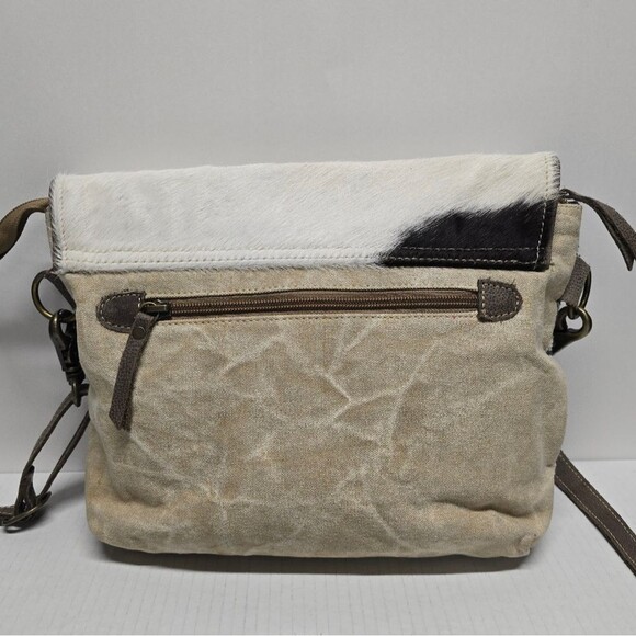 Clea Ray Bohemian Crossbody Bag Canvas And Calf Hair Leather Fur - Picture 3 of 8